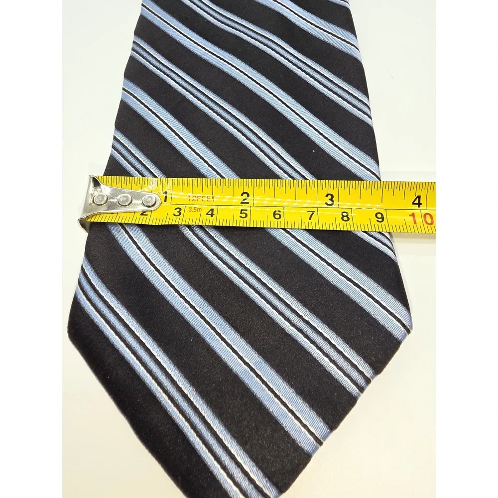 Express Design Studio Blue Black White Striped Italian Silk Tie 60